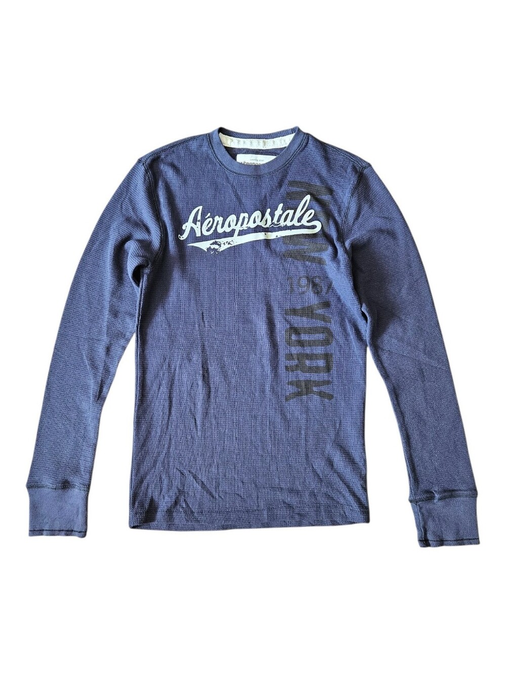 Y2K Mens Aeropostale Navy Thermal Longsleeve Shirt